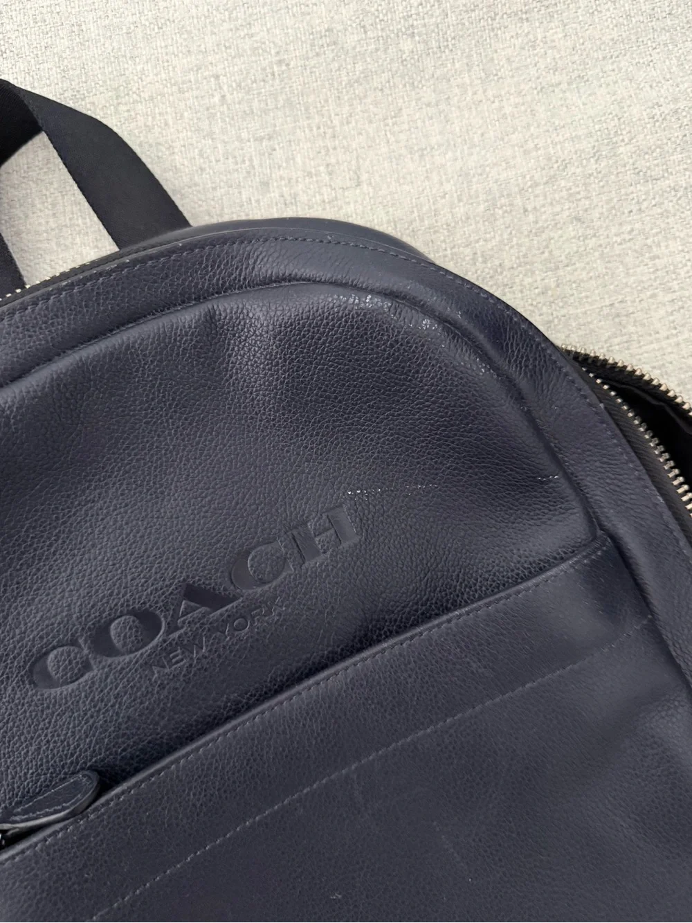 Coach Navy Leather Backpack with Silver Hardware